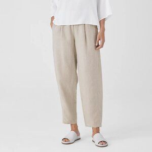 EILEEN FISHER 100% LINEN PLEATED LANTERN PANTS BARREL CROPPED ELASTIC WAIST 2X